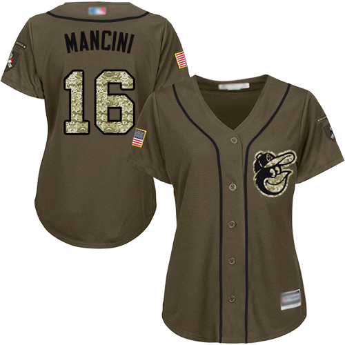 Orioles #16 Trey Mancini Green Salute to Service Women's Stitched MLB Jersey